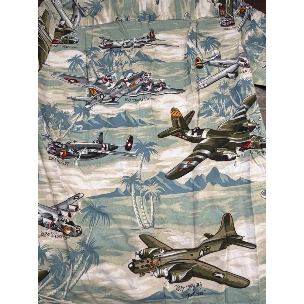 VTG Kalaheo Hawaiian Shirt Men S WWII Bomber Plane Aviation Aloha Military USA‎